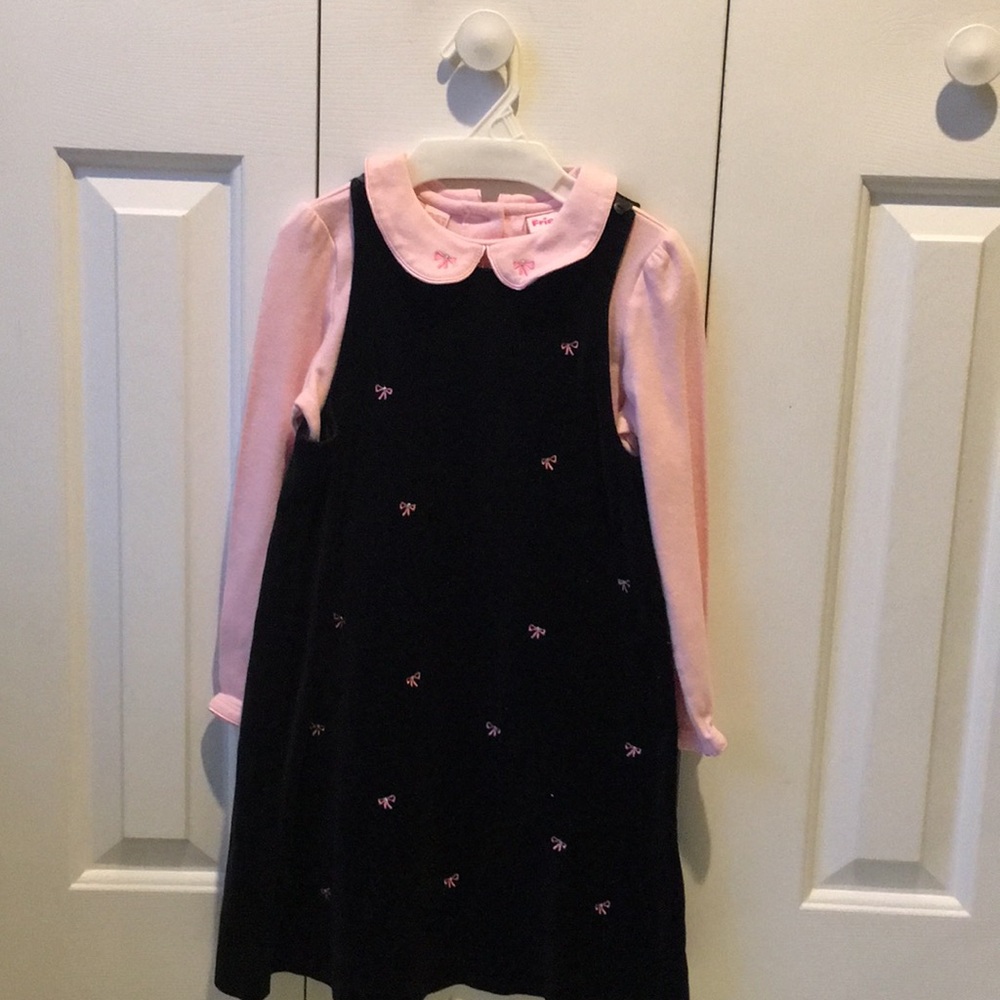 Friends girls black dress with pink shirt